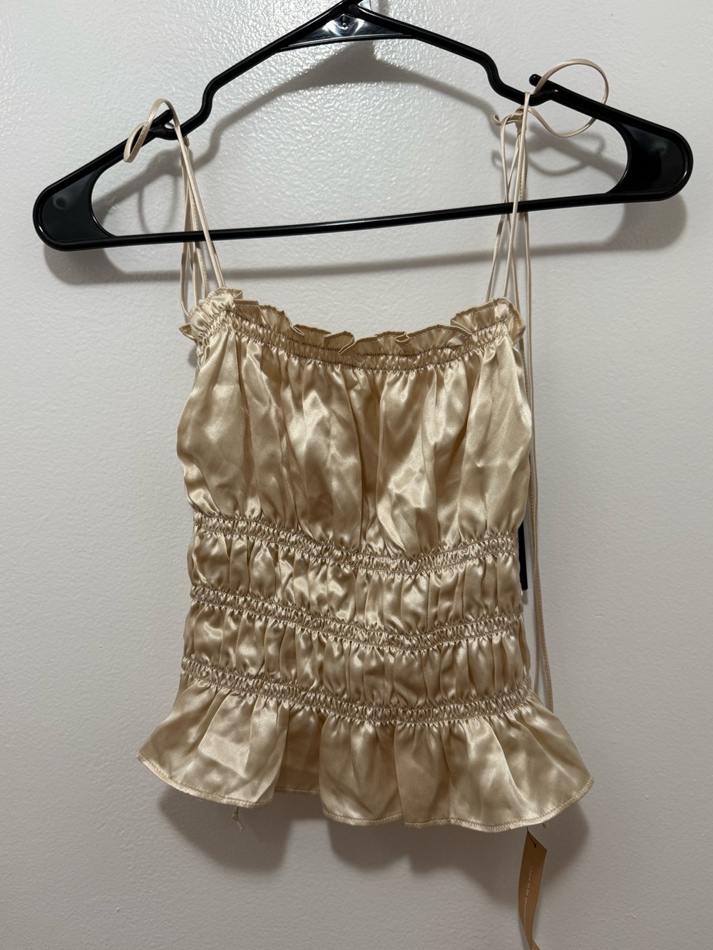 Reformation Champagne Satin Ruched Peplum Cami